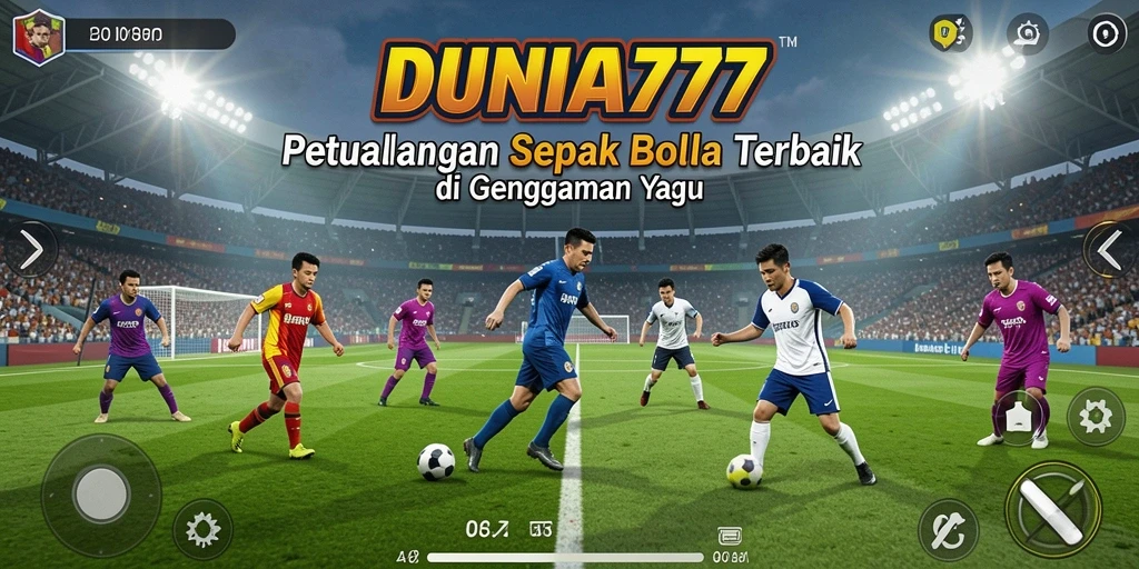 Tangkapan layar gameplay DUNIA777 menampilkan aksi sepak bola yang seru dan menegangkan.