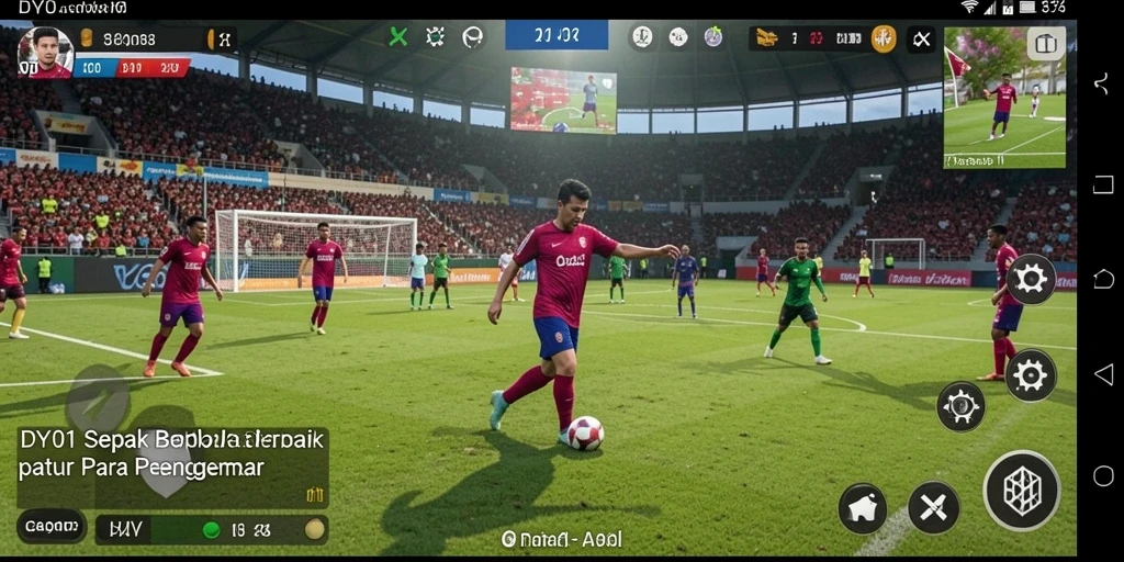 Tampilan gameplay nyata dalam DY01 yang menggambarkan aksi sepak bola intens.