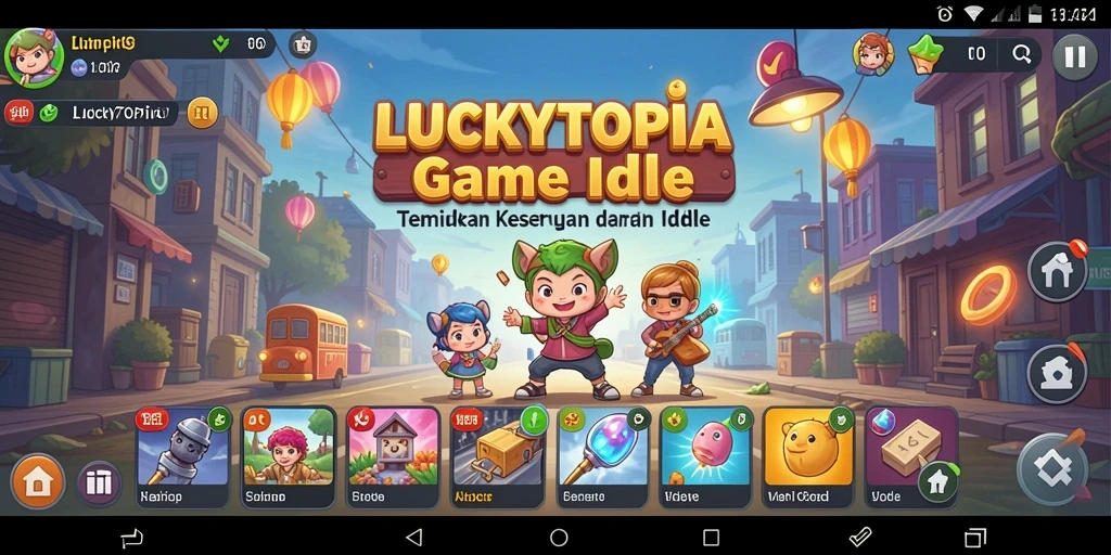 Tampilan gameplay LUCKYTOPIA dengan elemen Idle yang menarik.
