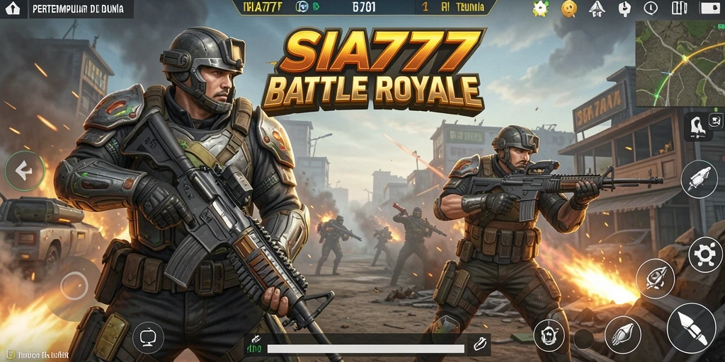 Tangkapan layar menunjukkan pertempuran intens dalam gameplay Battle Royale.